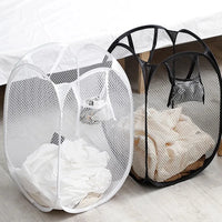 Panier à Linge Pliable en Maille Noire, 1 ou 2 Pièces
