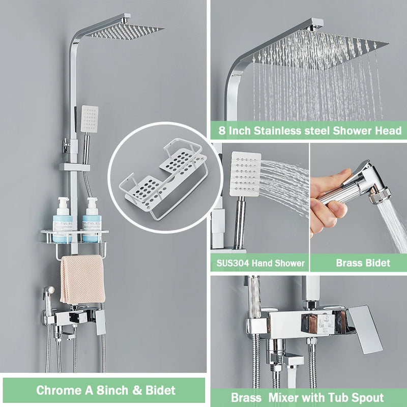 Colonne de Douche Pluie avec Mitigeur et Bec de Baignoire, 19 Modèles