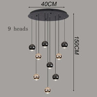 Suspension Cuisine LED à Boules Noires et Dorées, 9 à 60 Lampes