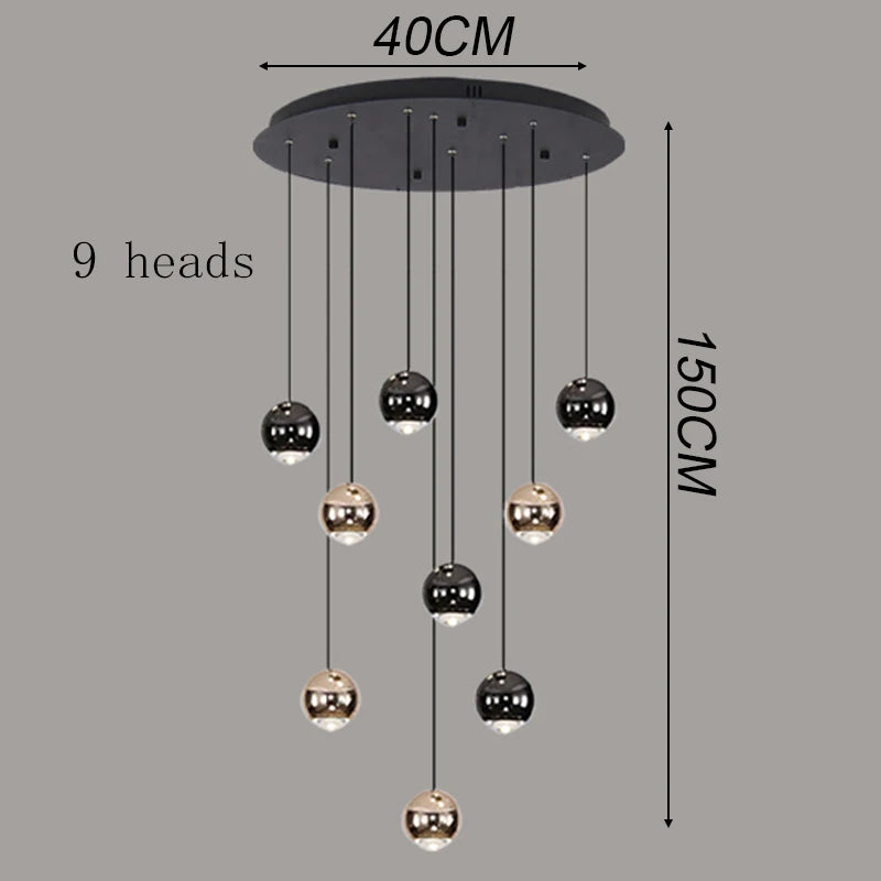 Suspension Cuisine LED à Boules Noires et Dorées, 9 à 60 Lampes