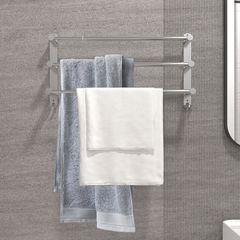 Porte-Serviettes Mural Inox 3 Barres Extensible, 43 à 73 cm