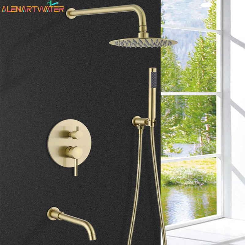 Douche Encastrable Dorée Pluie avec Robinet de Baignoire