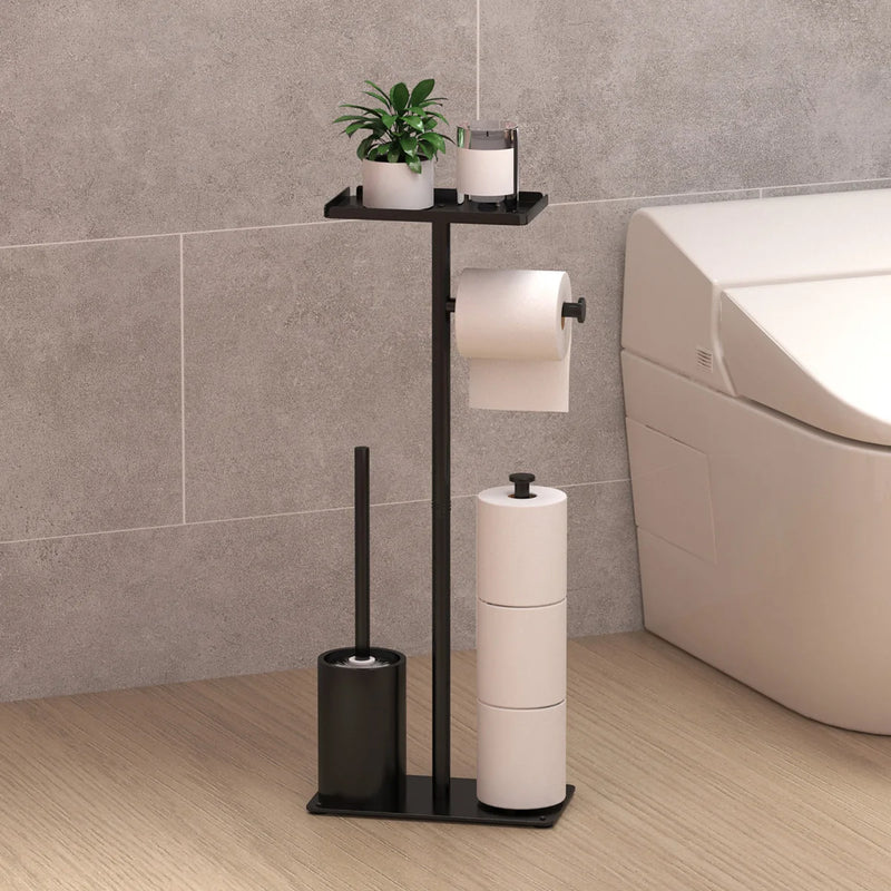 Porte-Papier Toilette sur Pied avec Réserve de Rouleaux, Noir ou Blanc