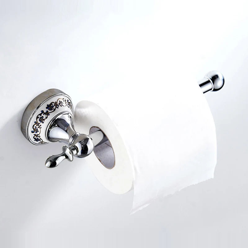 Accessoires Salle de Bain Chromé Céramique Bleu et Blanc à la Pièce, 23 Articles