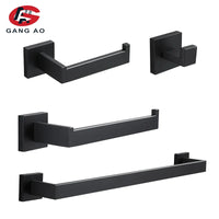 Accessoires Salle de Bain Noir Mat Carré Inox à la Pièce, 5 Articles