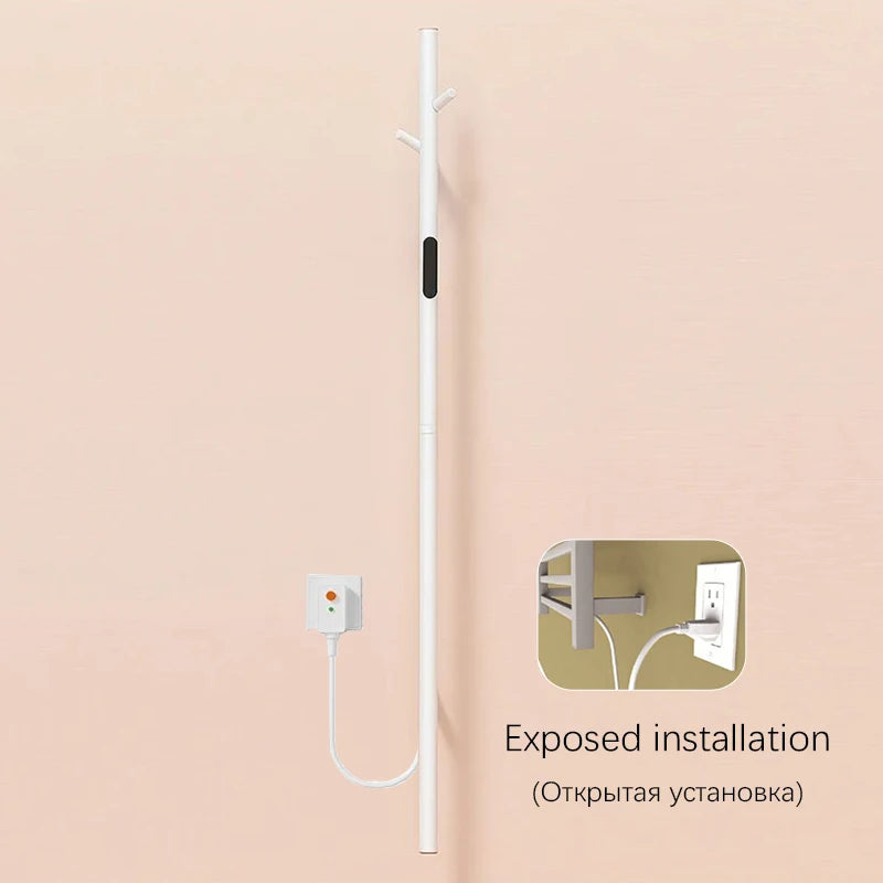 Sèche-Serviette Électrique Vertical avec Crochets et Minuterie Inox 152,5 cm