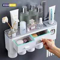 Porte-Brosse Mural Magnétique avec Tiroir et Distributeur de Dentifrice, 2 à 4 Gobelets