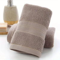 Serviette de Toilette Coton Taupe, Crème ou Bleu, Lignes Dorées 32 x 72 cm