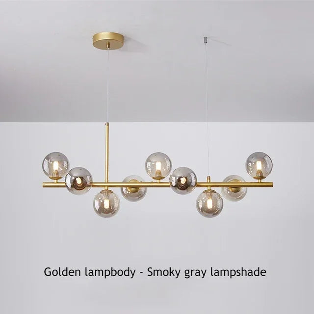 Suspension Cuisine Îlot Globes Verre, 7 à 11 Têtes, Noir ou Doré
