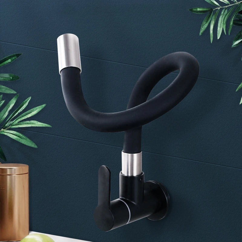 Robinet de Cuisine Mural Bec Flexible Eau Froide Inox 304