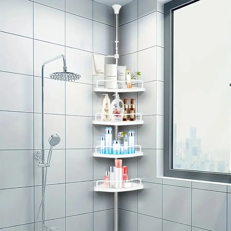 Serviteur de Douche d'Angle Télescopique Blanc 4 Plateaux, 105 à 320 cm