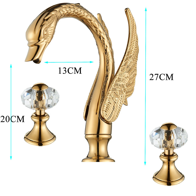 Mitigeur de Lavabo 3 Pièces Cygne Doré Rétro