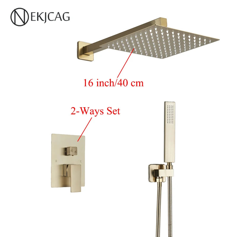 Douche Encastrable 2 Voies à Pommeau Carré, 25 à 40 cm, 4 Finitions
