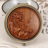Miroir de Poche Rond en Bois Sculpté, Style Vintage, 5 Motifs