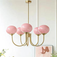 Suspension Cuisine Lustre Verre Rose, 3 ou 5 Têtes, Doré ou Chromé