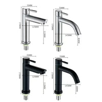 Robinet Lave-Main Eau Froide Inox 304, 17 cm, Bec Droit ou Courbe