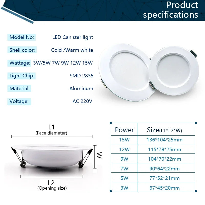 Spot LED Encastrable Cuisine Rond Blanc sans Transformateur, 3 à 15 W