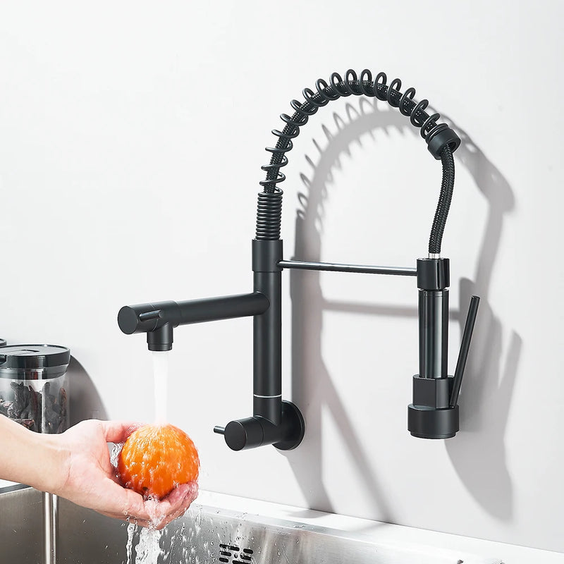 Robinet Cuisine Mural Eau Froide à Ressort Double Bec, 4 Finitions