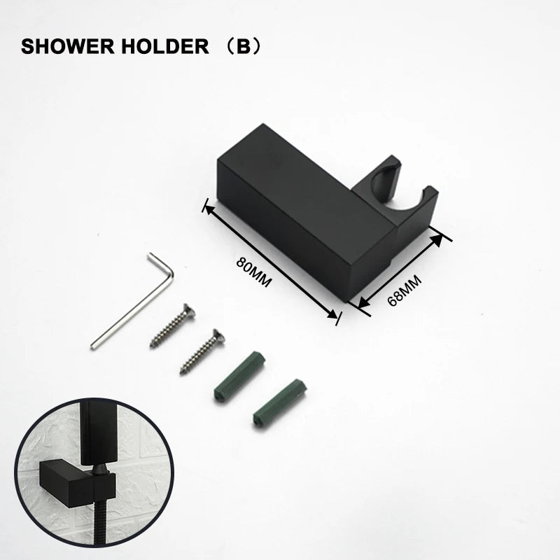 Pommeau de Douche Laiton Noir Mat, Douchettes et Supports à la Pièce