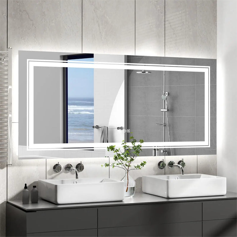 Grand Miroir LED Salle de Bain Rectangulaire Anti-Buée, 100 à 160 cm