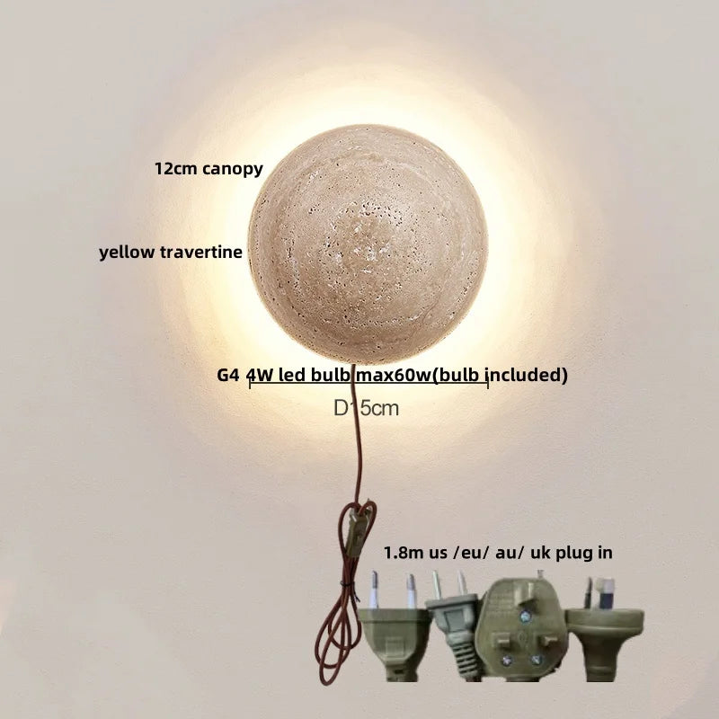 Applique Salle de Bain Travertin, Globe en Verre ou Spot en Bois