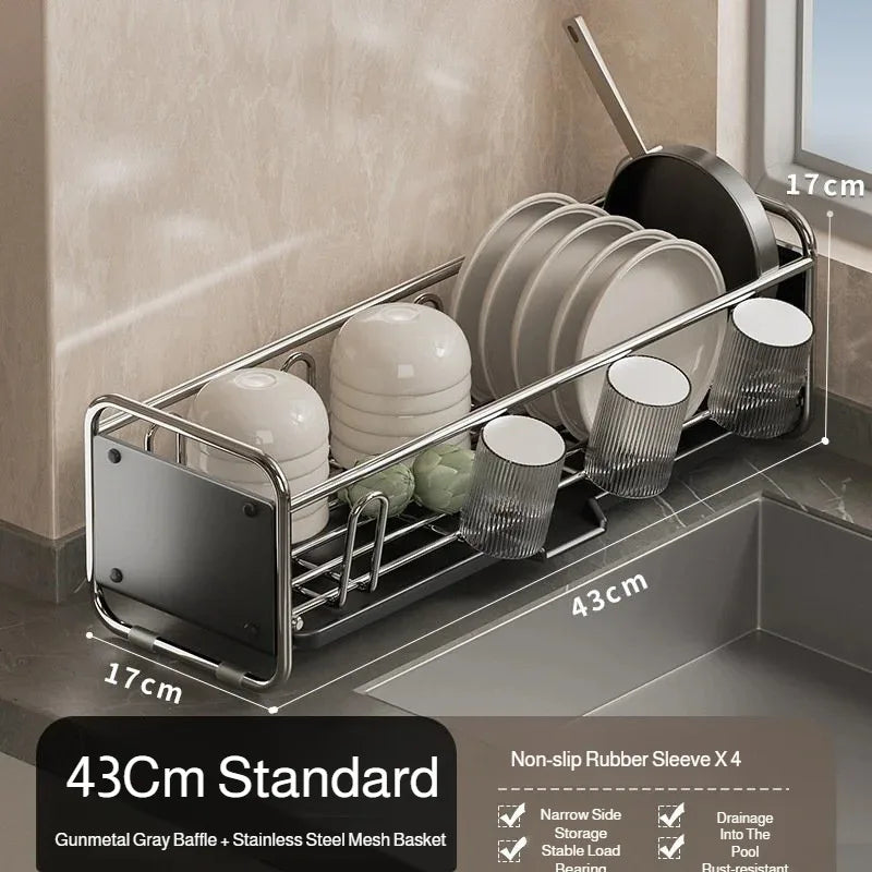 Égouttoir à Vaisselle Latéral Inox 43 cm pour Évier, Gris ou Blanc