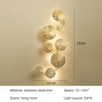 Applique Murale Feuilles de Lotus Doré Rétro, 4 à 8 Lumières G4