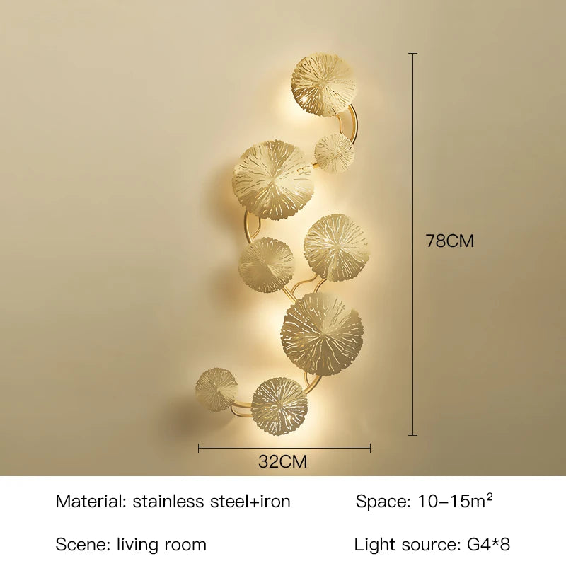 Applique Murale Feuilles de Lotus Doré Rétro, 4 à 8 Lumières G4
