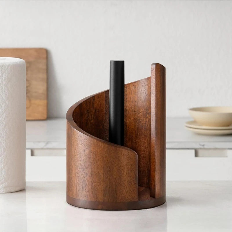 Porte Essuie-Tout en Bois à Poser, Tige Noire ou Dorée, 26 cm