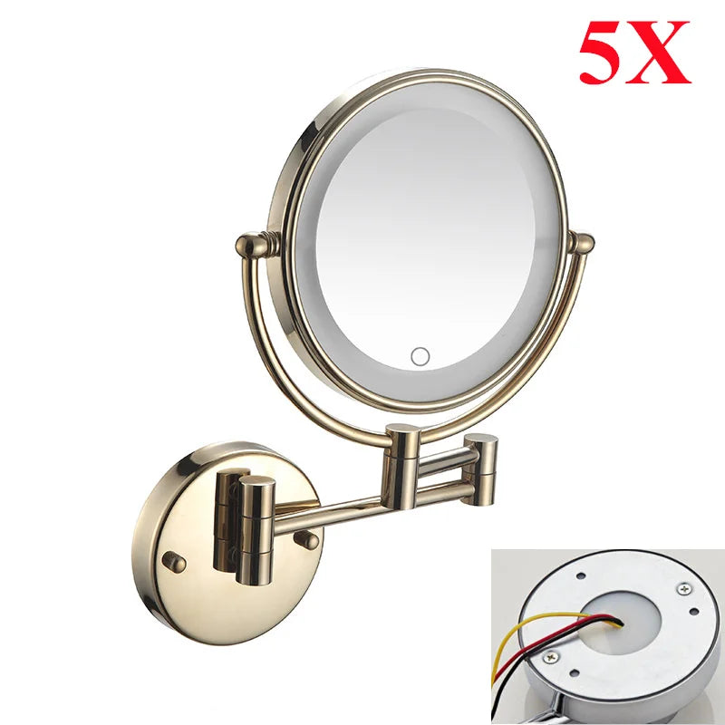 Miroir Grossissant Mural LED Bras Extensible Laiton, 3 Teintes de Lumière