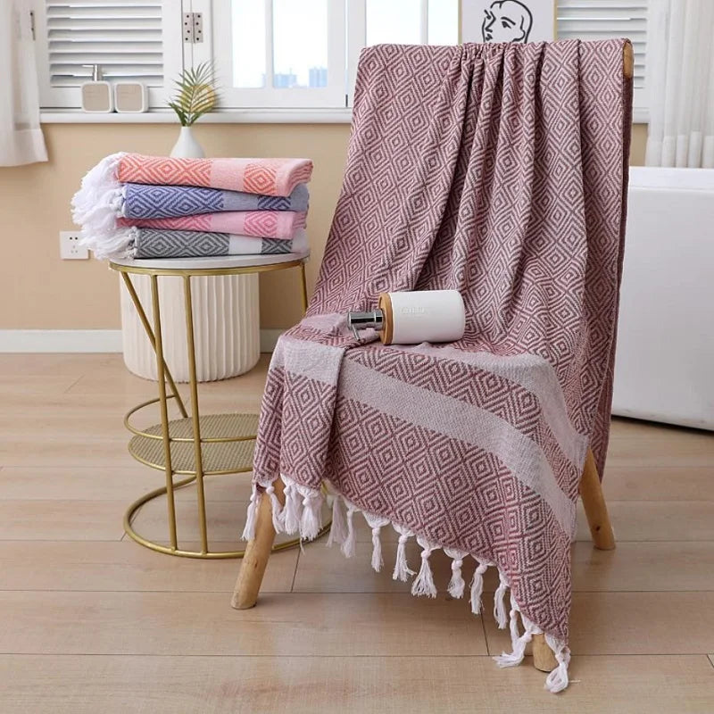 Serviette de Bain Coton Séchage Rapide à Franges 100 x 180 cm
