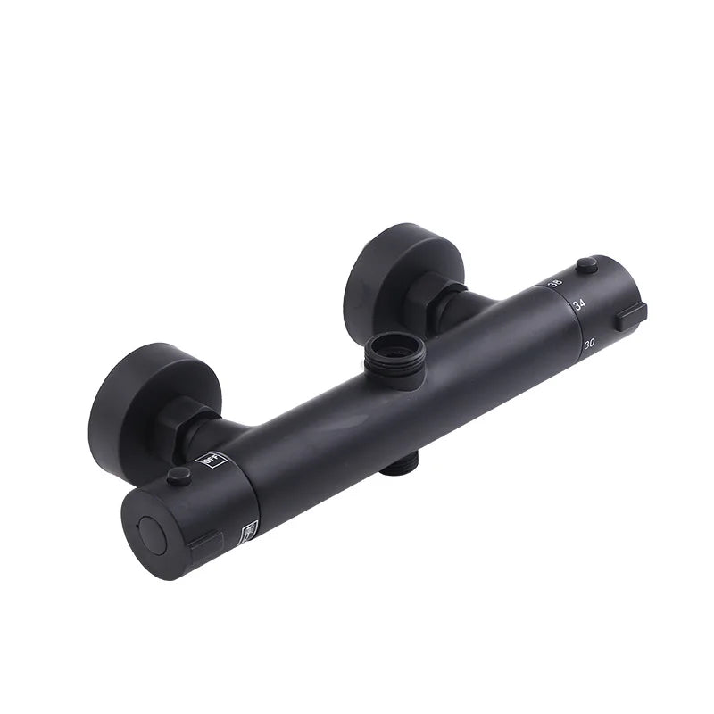 Mitigeur Douche Thermostatique Noir Mural Laiton, Entraxe 15 cm