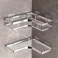 Étagère d'Angle Inox Adhésive Sans Perçage, 26 cm, 1 ou 2 Pièces