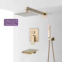 Douche Encastrable Or Brossé 2 ou 3 Voies, Pommeau Carré 20 à 40 cm