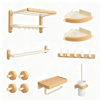 Set Accessoires Salle de Bain Bois et Blanc 7 Pièces