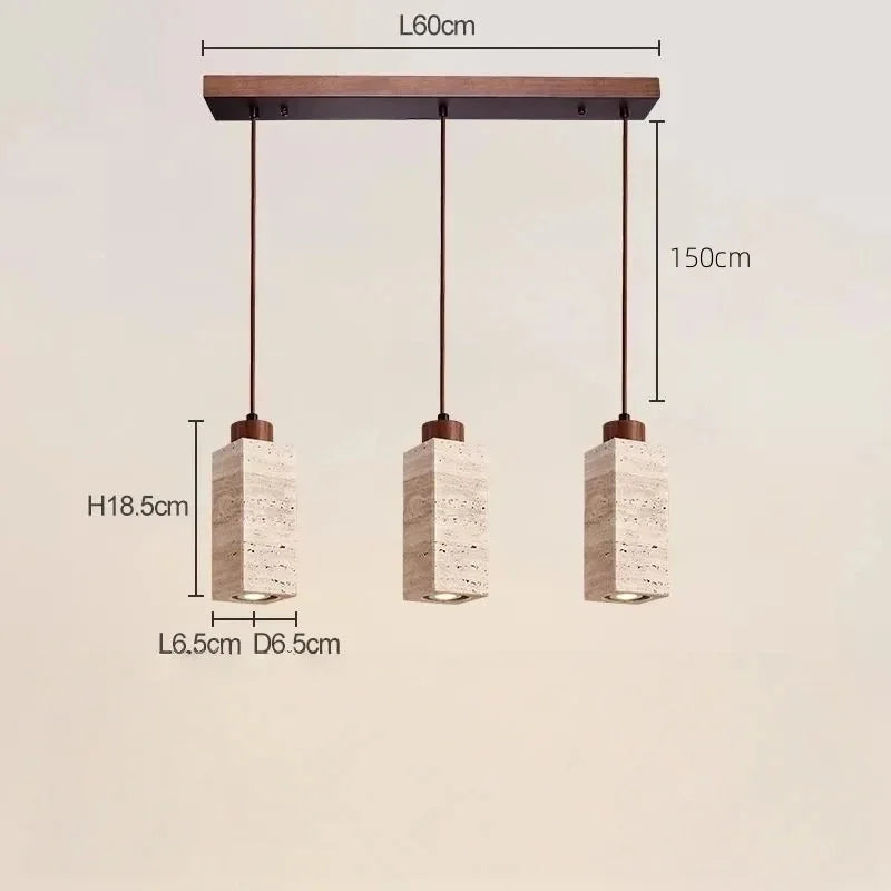 Suspension Cuisine en Pierre Travertin 1 à 3 Lampes, Cylindre ou Carré
