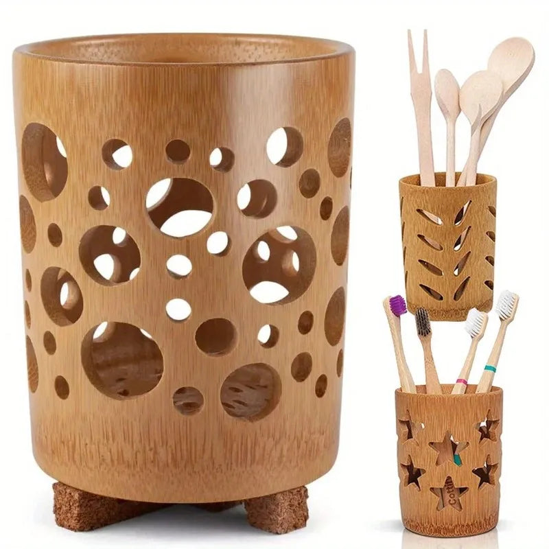 Porte-Brosse à Dents Bambou Ajouré à Séchage Rapide, 3 Motifs