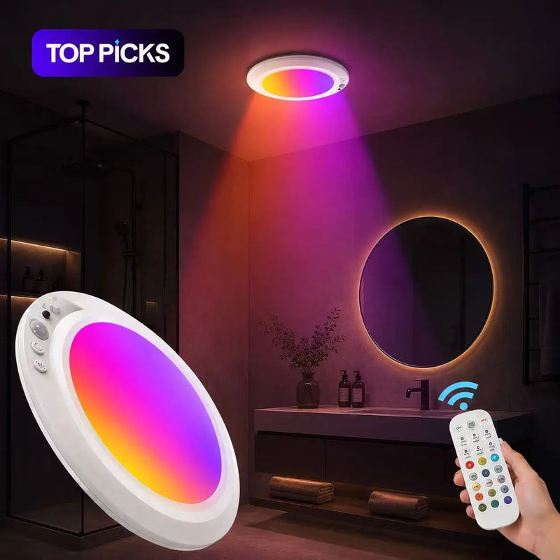 Plafonnier Cuisine Sans Fil Détecteur de Mouvement 19 cm, Blanc ou RGB