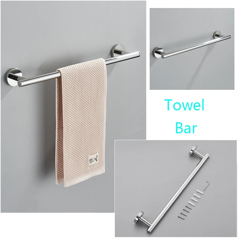 Accessoires Salle de Bain Ronds Inox à la Pièce, Chromé, Noir, Nickel, Doré