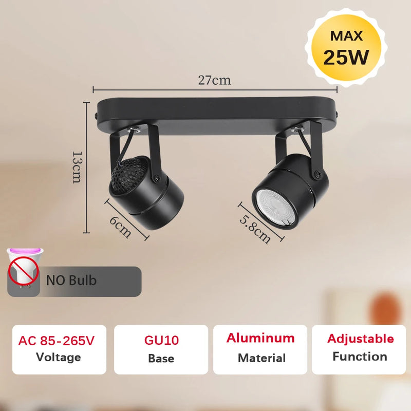 Plafonnier Cuisine 2 Spots Orientables GU10, Noir, Blanc ou Effet Bois