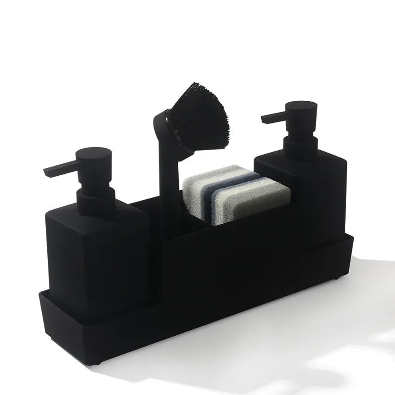 Distributeur de Savon Cuisine Double avec Plateau, Porte-Éponge et Brosse