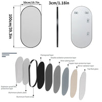 Miroir Mural Ovale Noir avec Cadre Aluminium 100 x 50 cm