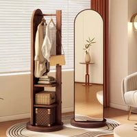 Miroir sur Pied Rotatif avec Porte-Manteau Arqué Bois 168 cm