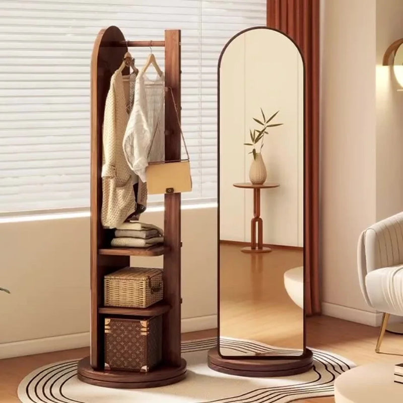 Miroir sur Pied Rotatif avec Porte-Manteau Arqué Bois 168 cm