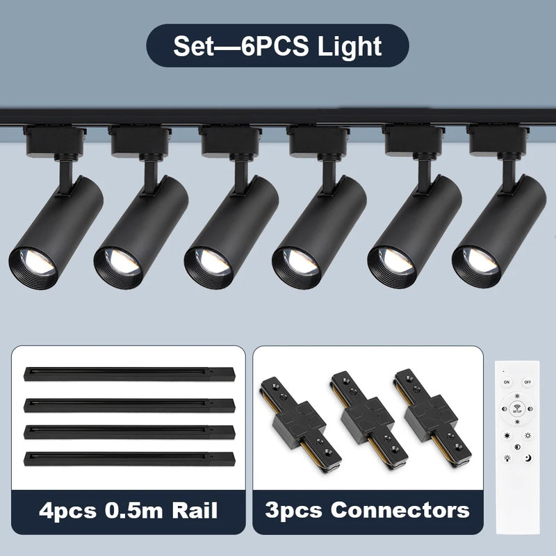 Spot LED sur Rail Dimmable, Kit 3 à 8 Spots 20 W avec Télécommande