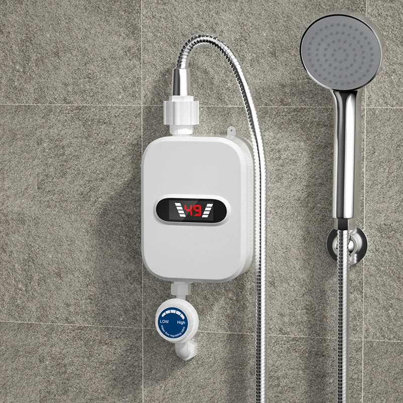 Mini Chauffe-Eau Instantané Électrique 3 500 W avec Douchette et Flexible Métallique