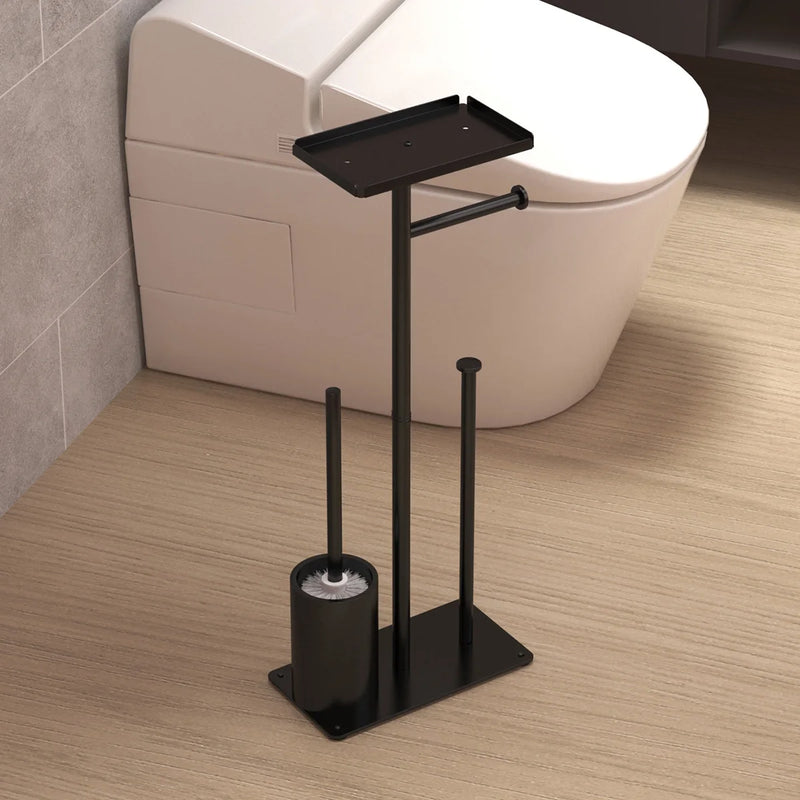 Porte-Papier Toilette sur Pied avec Réserve de Rouleaux, Noir ou Blanc
