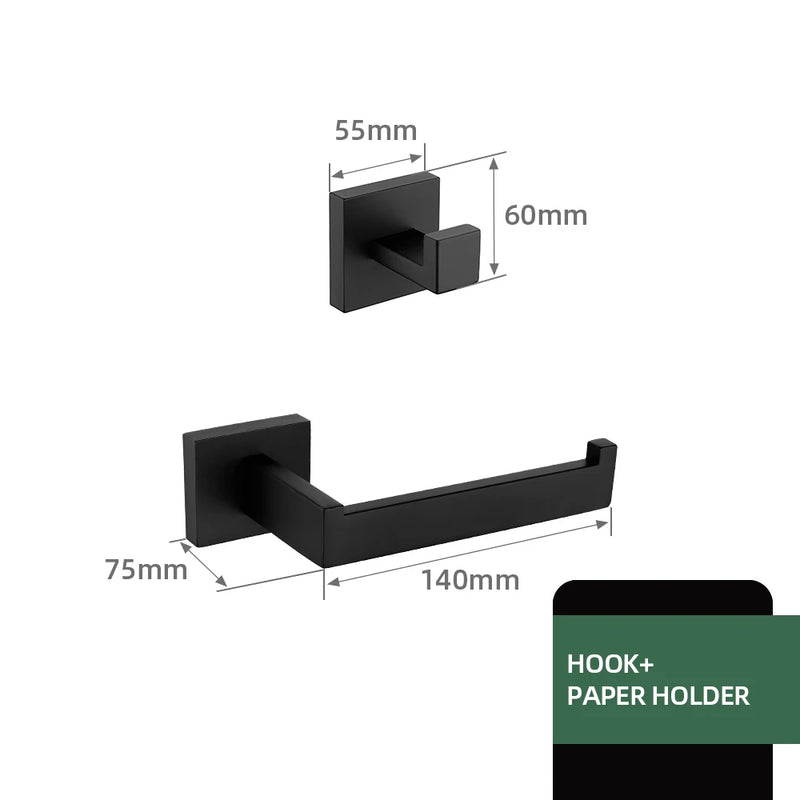 Accessoires Salle de Bain Noir Mat à la Pièce, 21 Articles