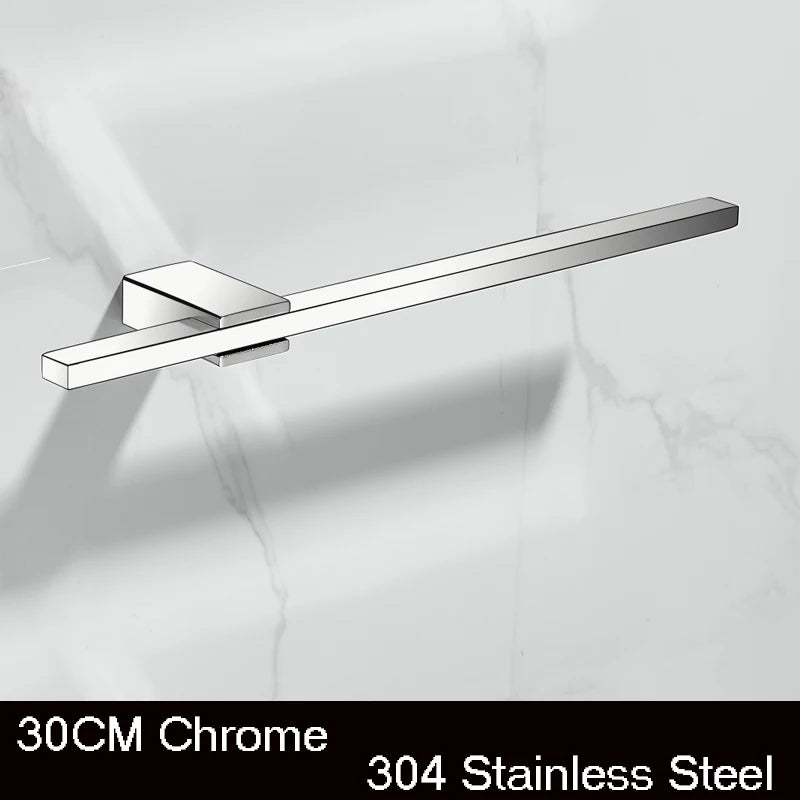 Porte-Serviette Mural Barre Plate Inox 304, 3 Finitions, 30 à 60 cm