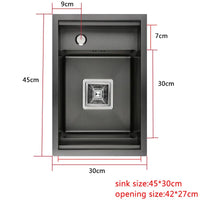 Évier Inox Noir 45 x 30 cm avec Couvercle et Robinet Rabattable